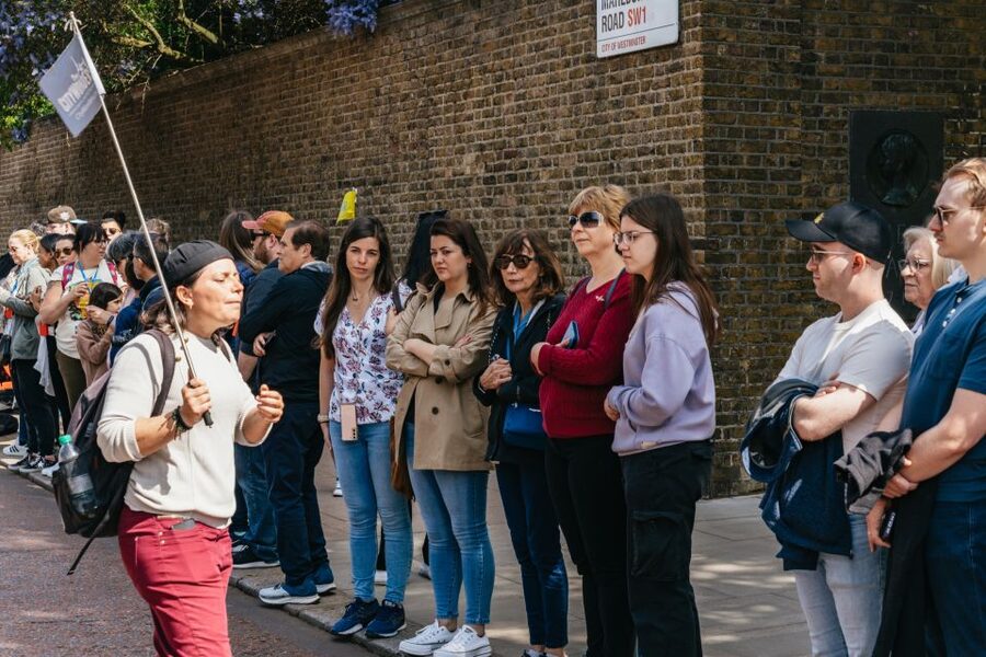 London: Changing of the Guard Tour by Buckingham Palace - The red tunics, bearskin hats, and military precision