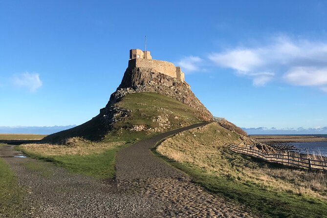 Pilgrims' Path walk across the sands to Holy Island - Seeing Lindisfarne Castle from a distance
